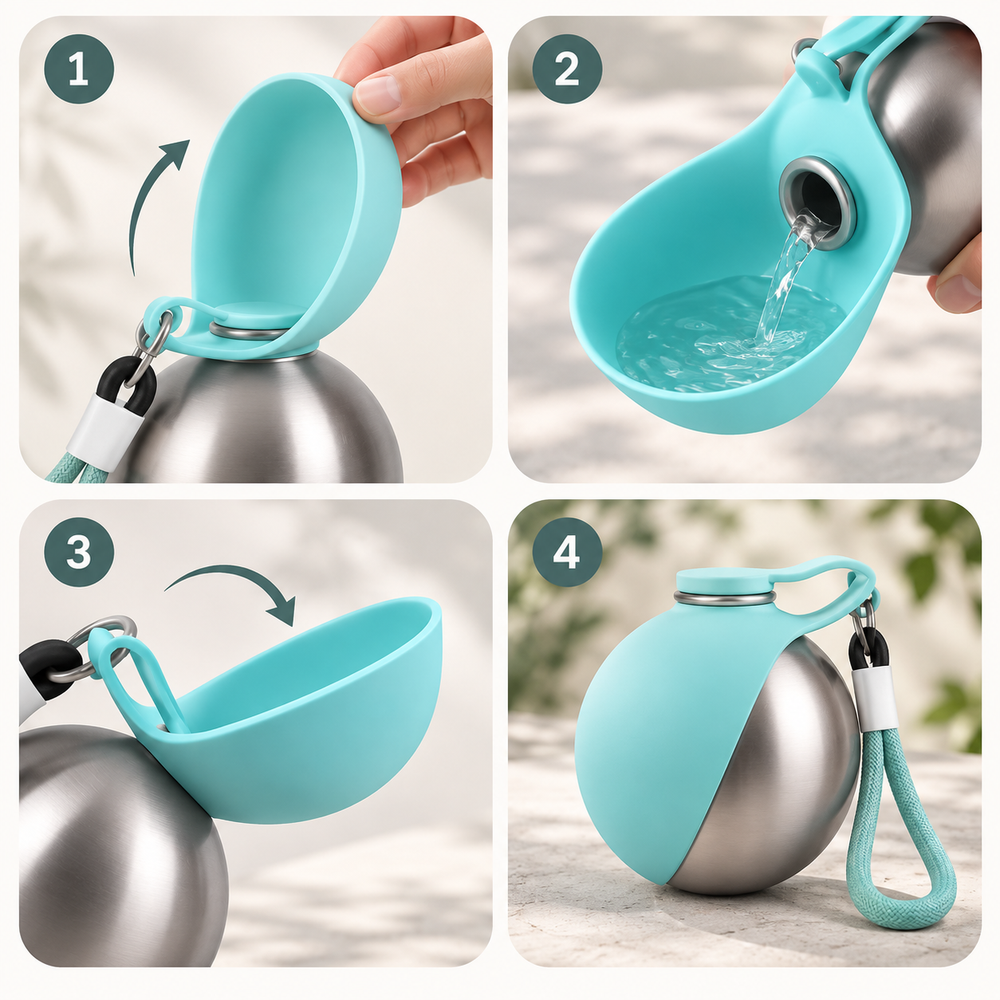 Portable Dog Water Bottle 2-In-1 Dog Water Dispenser Stainless Steel Pet Water